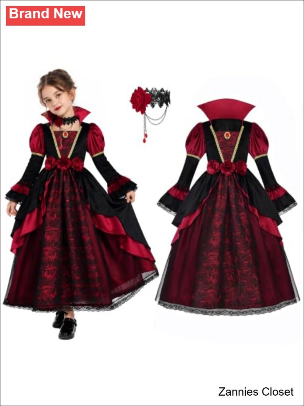 👻 ReliBeauty Girls Deluxe Medieval Vampire Costume with Necklace Dress